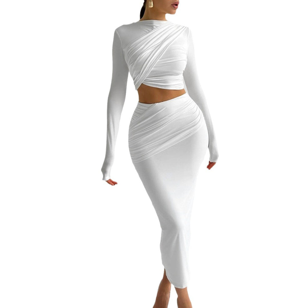 Damen Elegantes Wickeloberteil und Maxi-Rock Set mit langen Ärmeln und figurbetonter Silhouette Echo Archiv