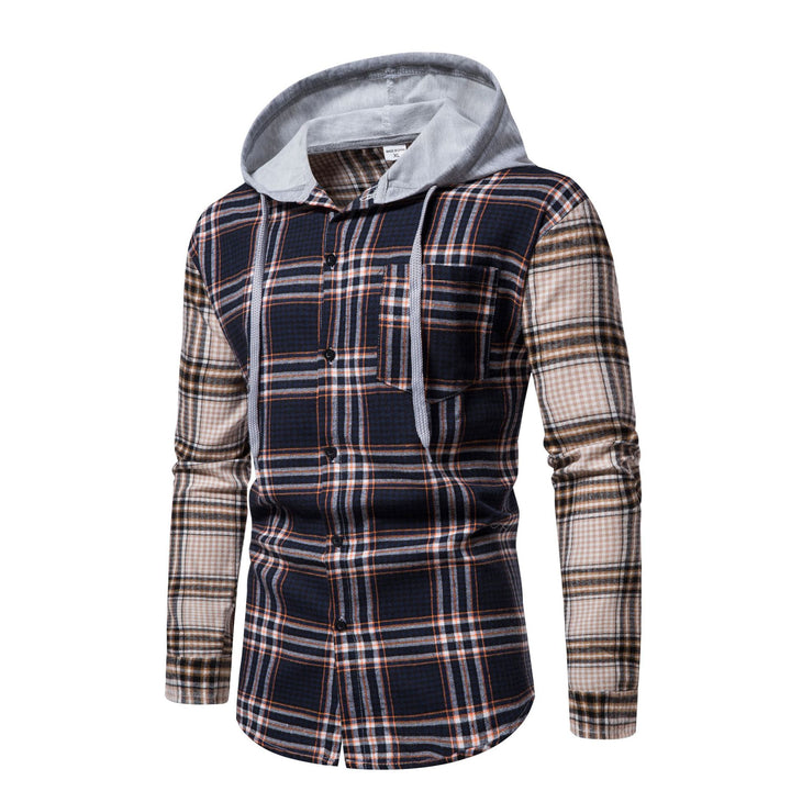 Herren Karo-Hemdjacke mit integrierter Kapuze und modernen Mustern Echoarchiv