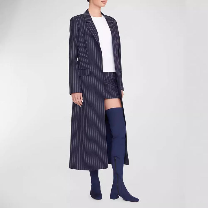 Damen Oversize Longline-Mantel im Nadelstreifen-Look mit Schlitz und Pattentaschen Echoarchiv