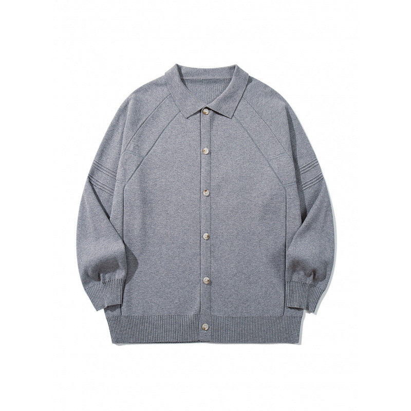 Unisex Boxy-Strickcardigan mit Hemdkragen, Raglanärmeln und gerippten Abschlüssen Echo Archiv