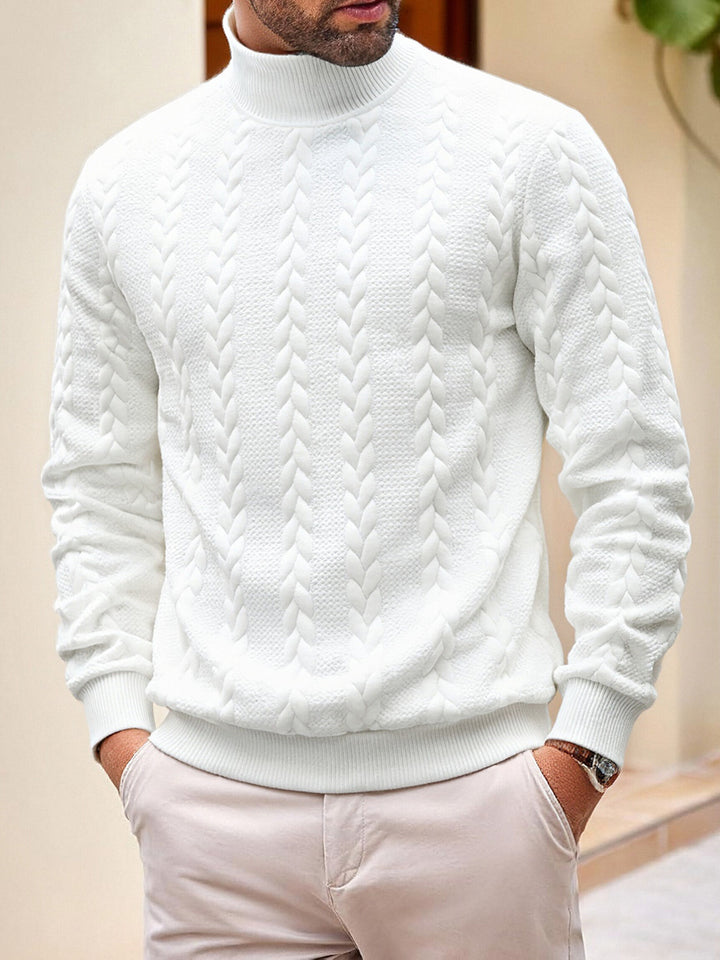 Herren grobgestrickter Zopfstrickpullover mit halbem Stehkragen und elastischen Rippbündchen – Norvane