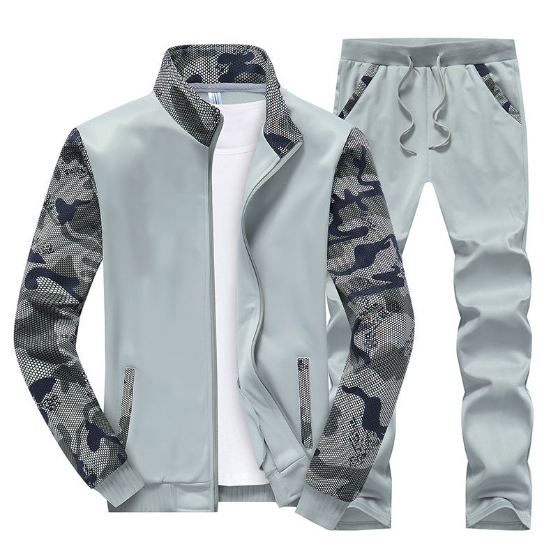 Herren Moderner Trainingsanzug im Camouflage Mesh Mix mit Stehkragen und Kordelbund Echo Archiv