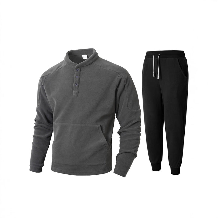 Herren kuscheliges Fleece- Trainingsanzug-Set mit Knopfleiste und praktischen Taschen Echoarchiv