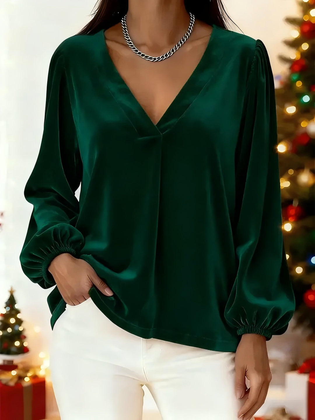 Damen Elegante Veloursbluse mit V-Ausschnitt Echo Archiv