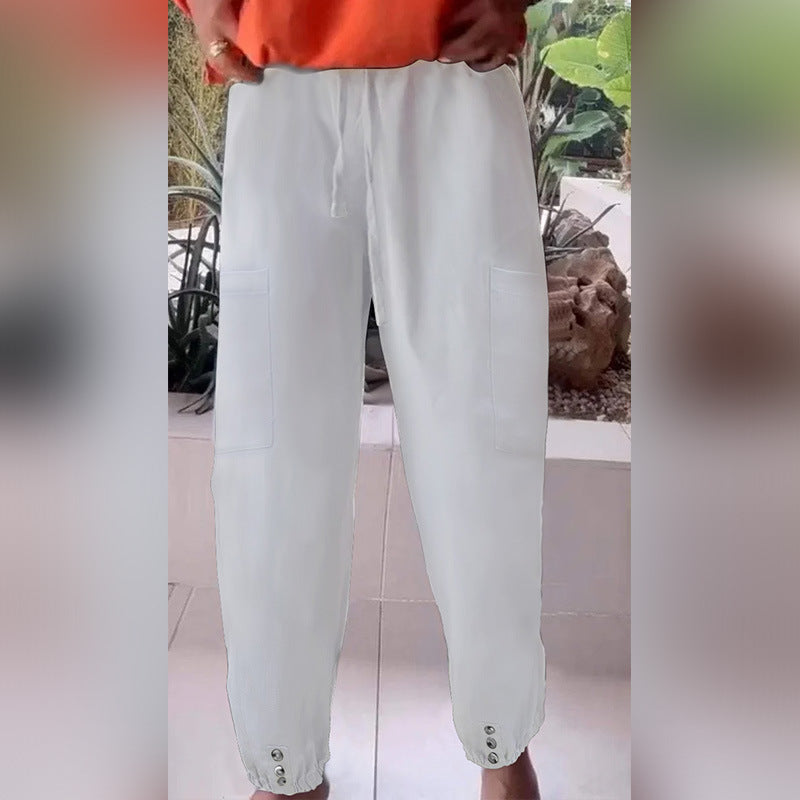 Damen Cargo-Jogginghose mit Kordelzug, aufgesetzten Taschen und Knopfmanschetten – Avélisse