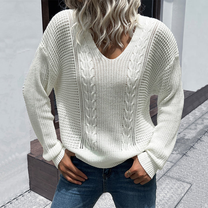 Damen Leichter V‑Ausschnitt Strickpullover mit Strukturmix und lockerer Oversize‑Passform Echoarchiv