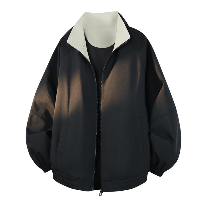 Unisex Oversize Wende-Bomberjacke mit kontrastierendem Kragen, Reißverschluss & elastischem Saum Echoarchiv