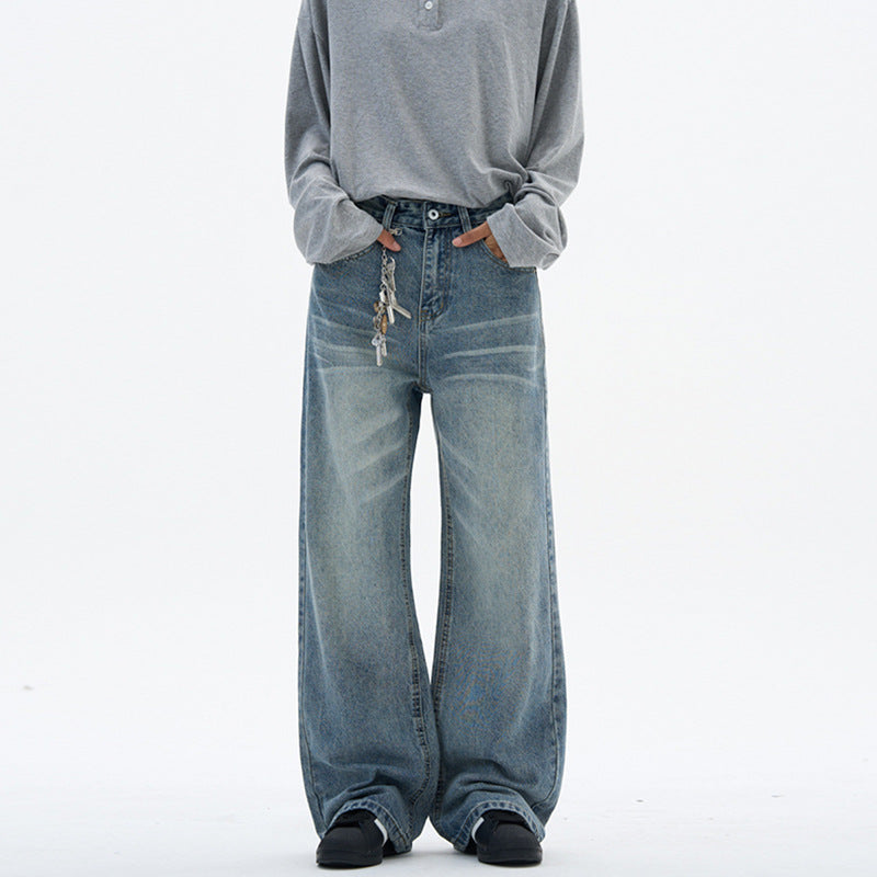 Damen Superweite Baggy-Jeans mit Schlüsselanhänger-Chain und bodenlanger Palazzo-Silhouette Echo Archiv