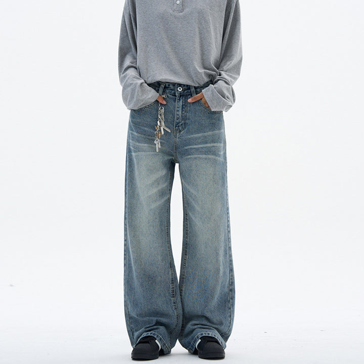 Damen Superweite Baggy-Jeans mit Schlüsselanhänger-Chain und bodenlanger Palazzo-Silhouette Echo Archiv