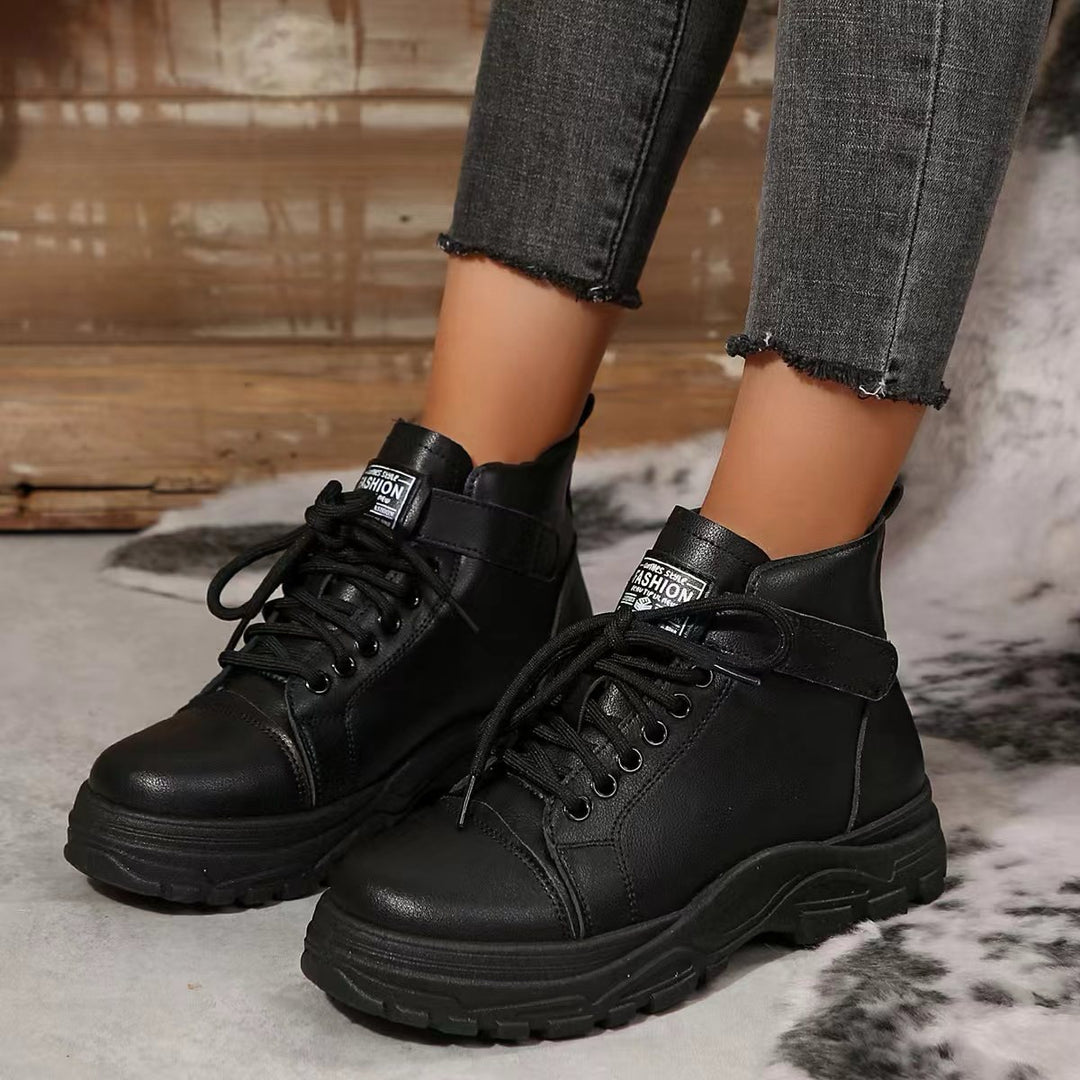 Damen nan modische Plateau-Hightop-Sneaker mit Klettriemen, gepolstertem Komfortfußbett und profiliertem Traktorabsatz Echo Archiv