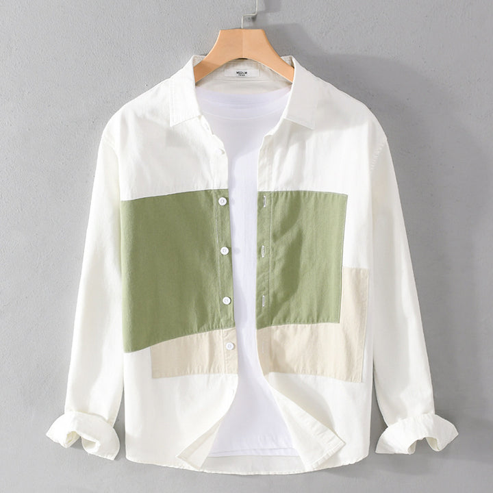 Herren Baumwoll-Overshirt mit farbigen Blockpaneelen und Kentkragen Echoarchiv