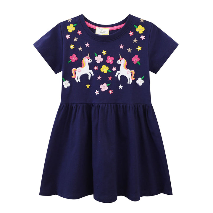 Mädchen Baumwollkleid mit zauberhaften Einhorn- und Blumendesigns Echo Archiv