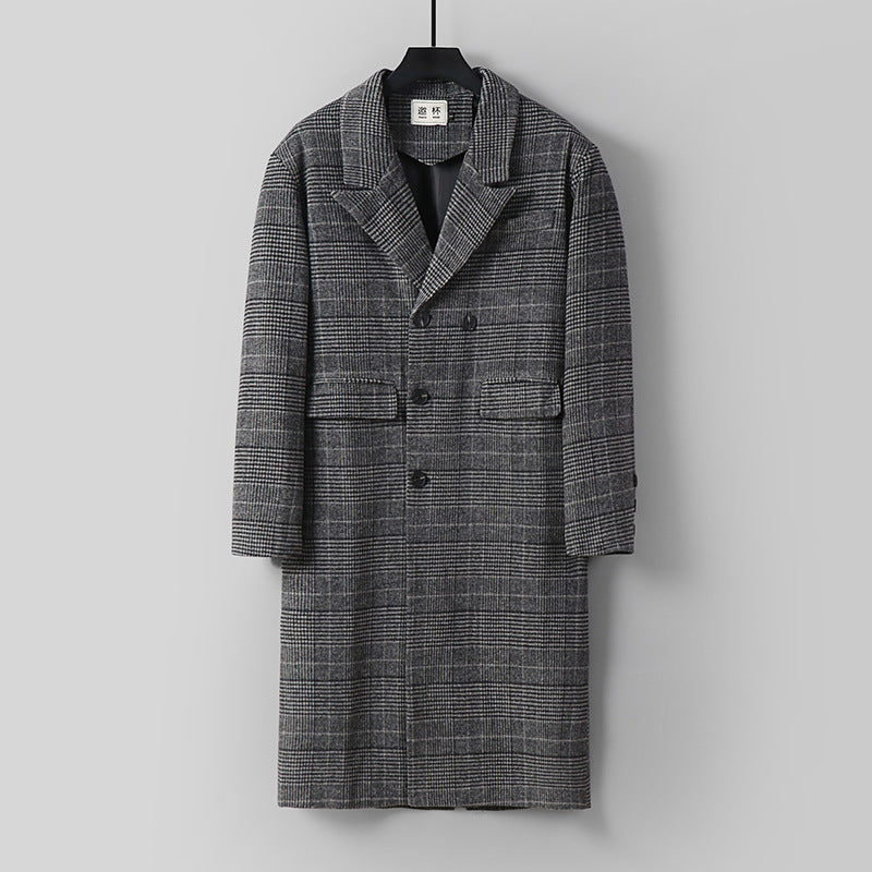 Herren Karierter Longcoat aus Wollmix mit klassischem Revers und geradem Schnitt Echoarchiv