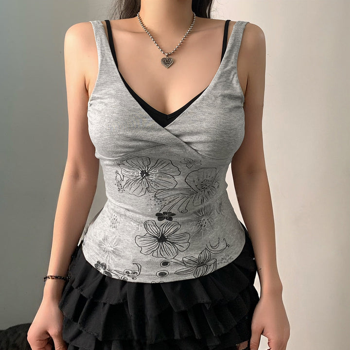 Damen Crop-Top mit floralem Design und Spaghetti-Trägern Echo Archiv