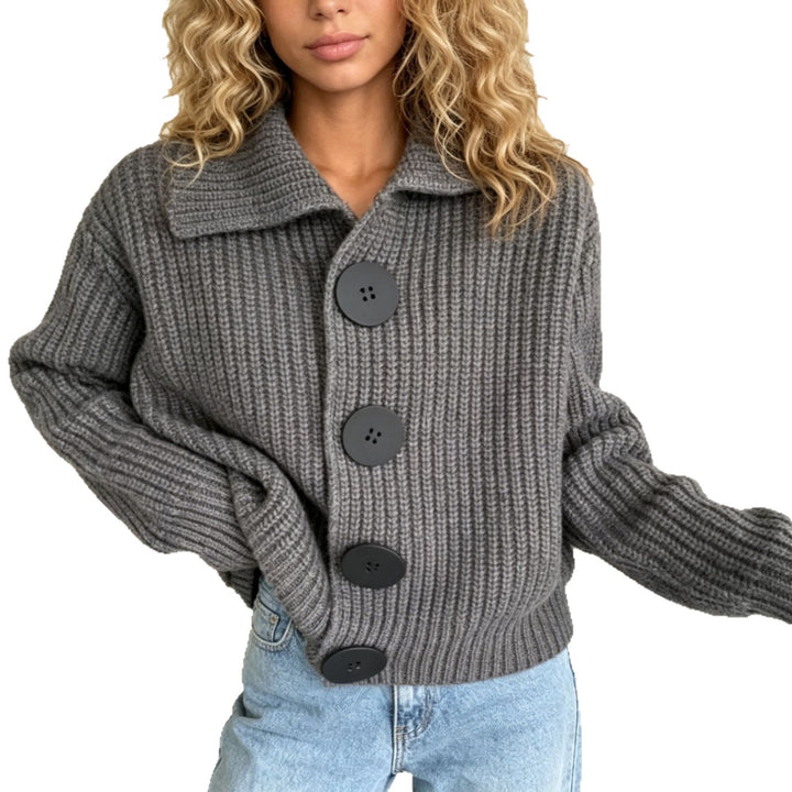 Damen Grobstrick-Cardigan mit breitem Umlegekragen – Veloura