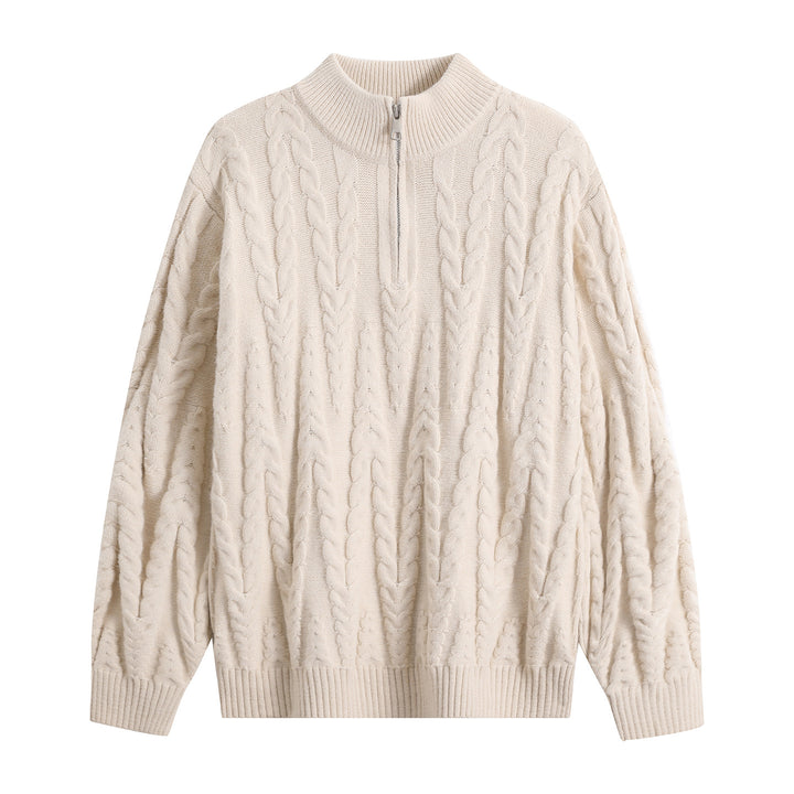 Herren Grobstrick-Halbzip-Pullover im Oversize-Zopfmuster mit hohem Rippkragen Echoarchiv