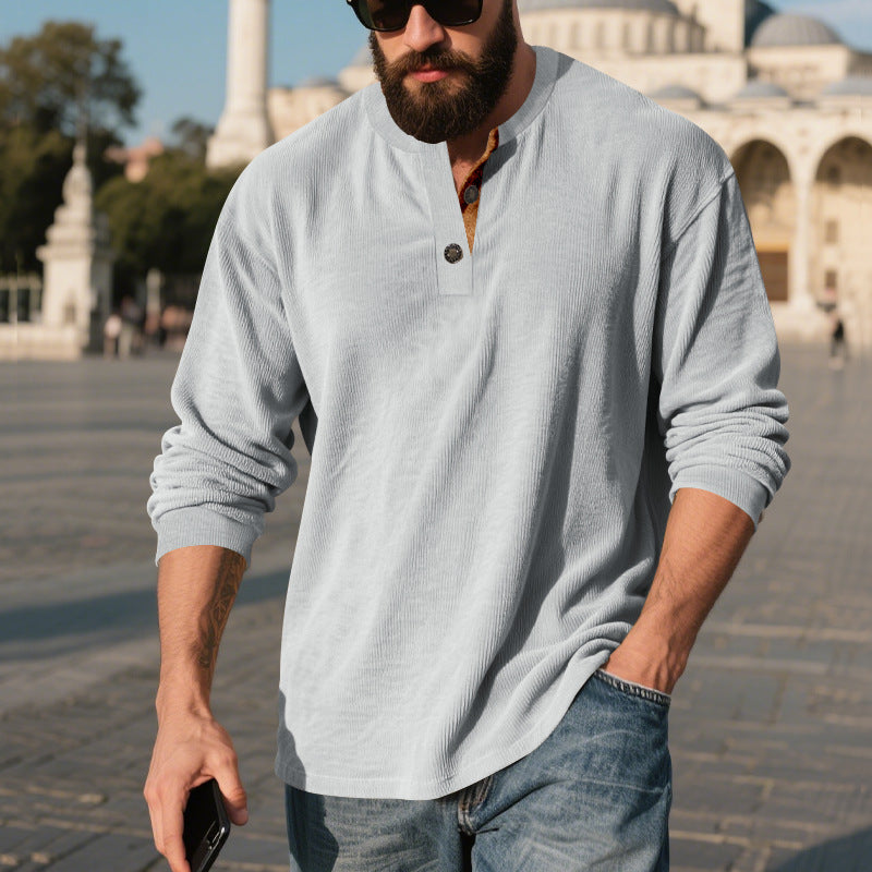 Herren Langarm-Henley-Shirt mit strukturiertem Design Echoarchiv