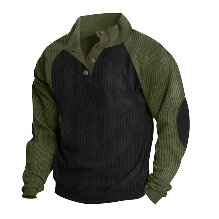 Herren strukturiertes Pullover-Shirt mit Knopfleiste und Lederdetails Echoarchiv