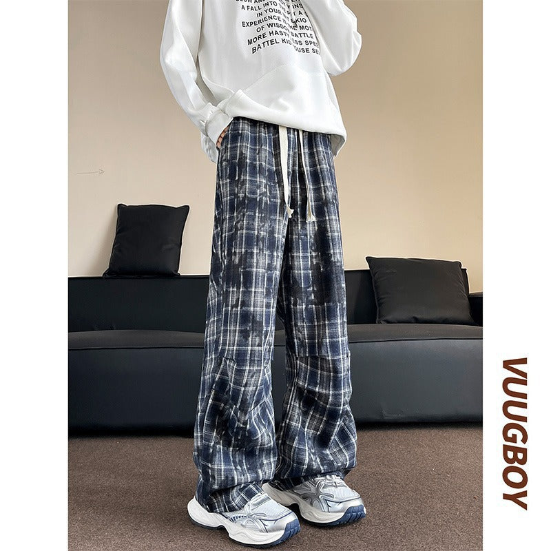 Herren weite karierte Flanellhose mit Kordelzug im Baggy-Schnitt Echoarchiv