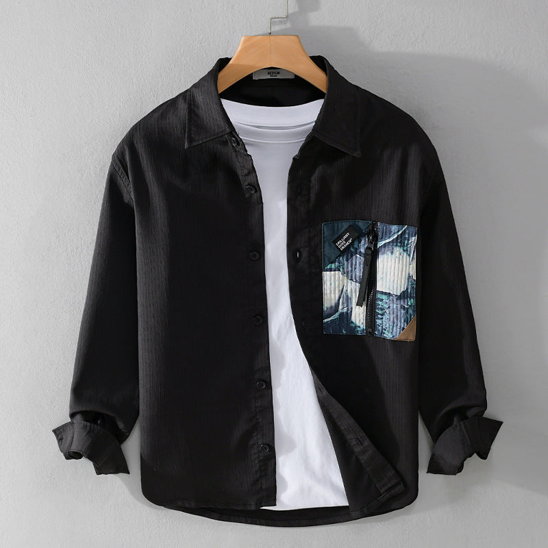 Herren Leichtes Hemdjacke-Overshirt mit kontrastierter Reißverschluss-Brusttasche und Relaxed-Fit Echoarchiv