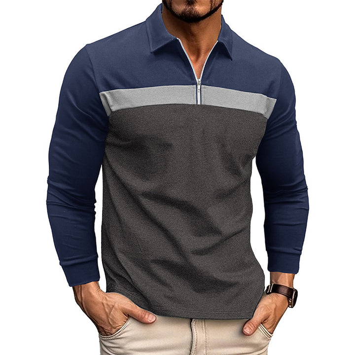 Herren sportliches Langarmshirt mit modernem Halbreißverschluss und Farbblockdesign Echoarchiv