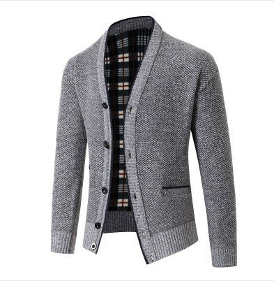 Herren eleganter Strickcardigan mit Karomuster Echoarchiv