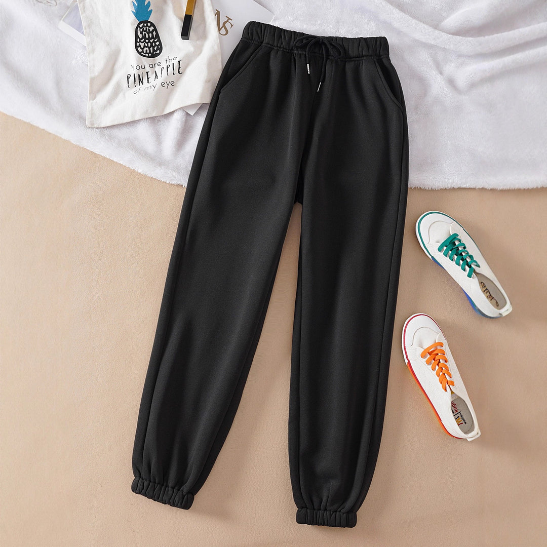Damen hochgeschnittene Jogginghose aus weicher Fleece Baumwollmischung mit elastischem Bund Kordelzug und Eingrifftaschen – Avérine