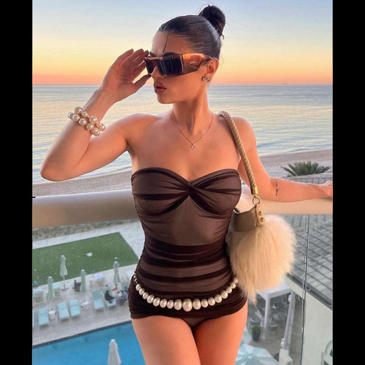 Damen Bandeau Badeanzug mit raffinierten Drapierungen Echo Archiv