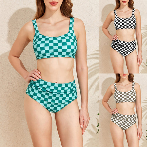 Damen Hochband-Bikini-Set mit kariertem Design Echo Archiv