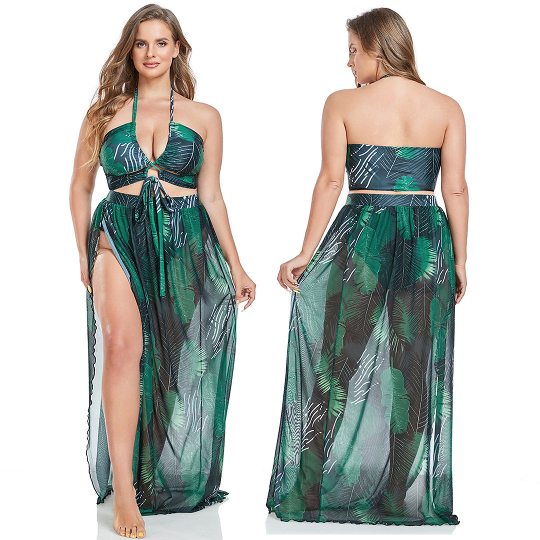 Damen Badeanzug mit elegantem Wickelrock und sommerlichem Palmendruck Echo Archiv