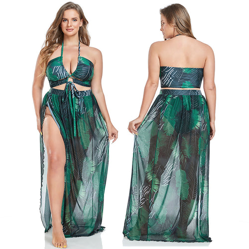 Damen Badeanzug mit elegantem Wickelrock und sommerlichem Palmendruck Echo Archiv