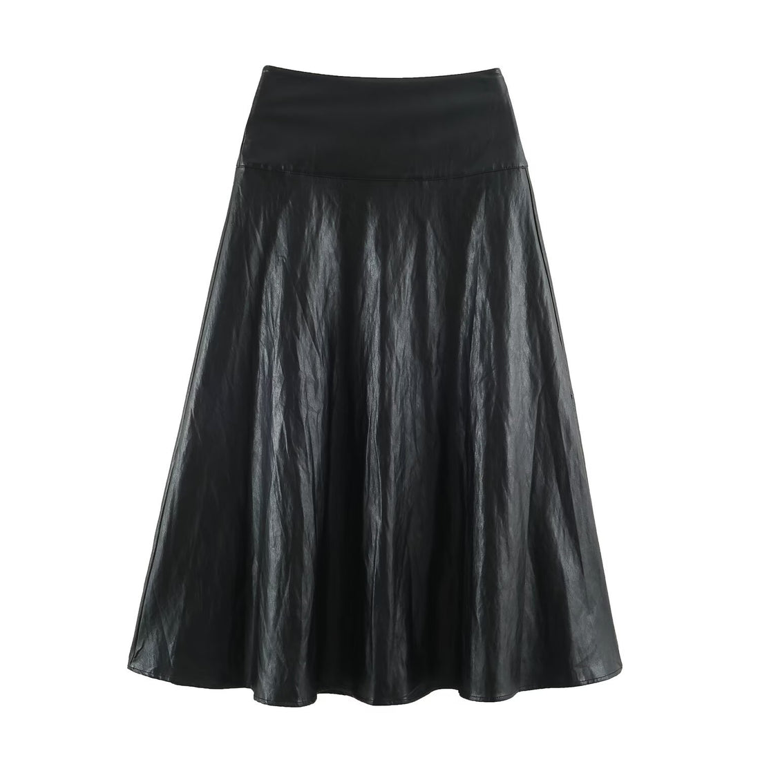 Damen Midirock aus Kunstleder mit hoher Taille und ausgestellter A‑Linie Echoarchiv