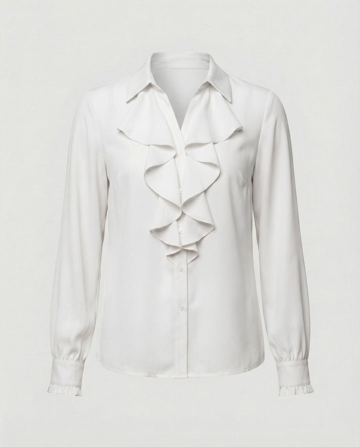 Damen Bluse Mitraffinierten Rüschendetails und Eleganten Ärmeln Echoarchiv