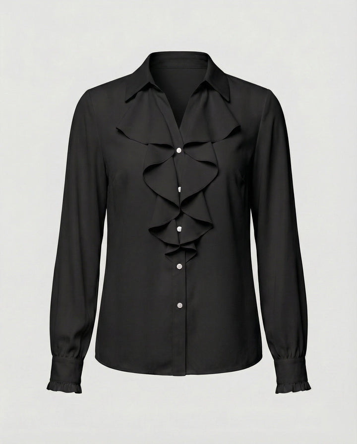 Damen Bluse Mitraffinierten Rüschendetails und Eleganten Ärmeln Echoarchiv