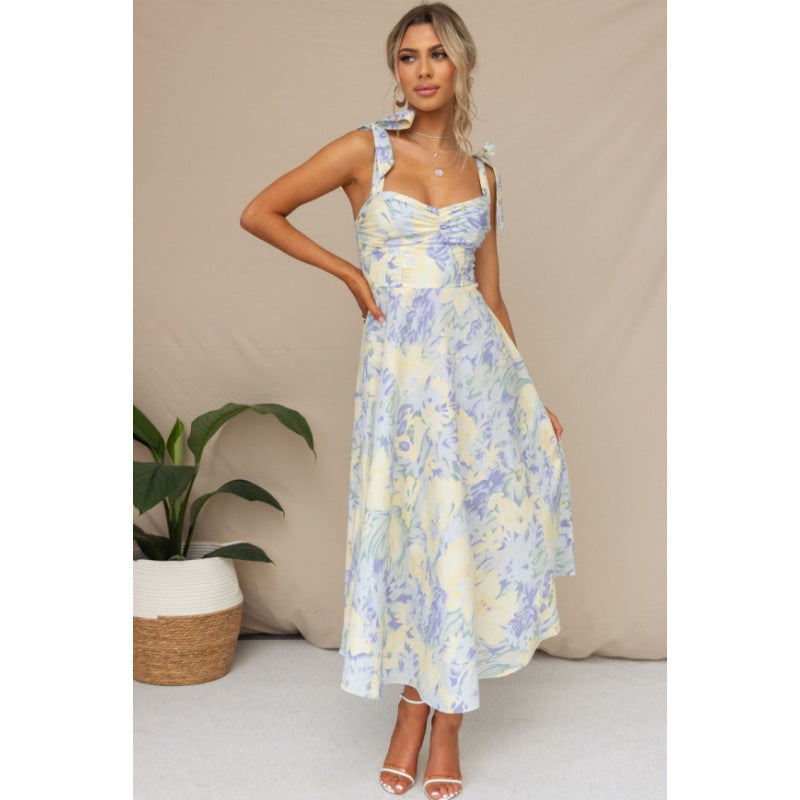 Damen Sommerliches Maxikleid mit verstellbaren Trägern und Raffungen Echo Archiv