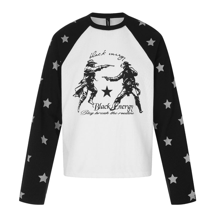 Unisex Raglan-Sweatshirt mit Sternärmeln und Vintage-Cowboy-Print Echoarchiv