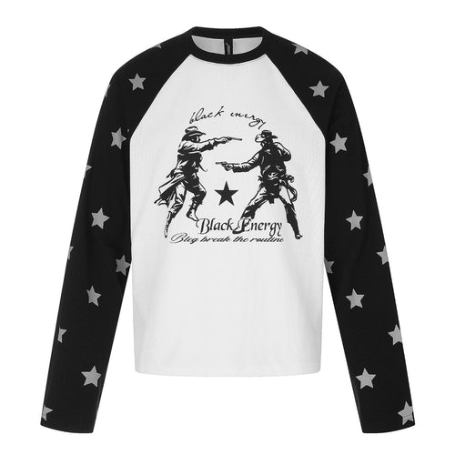 Unisex Raglan-Sweatshirt mit Sternärmeln und Vintage-Cowboy-Print Echoarchiv