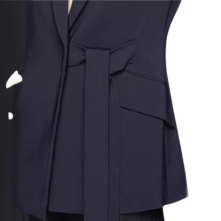 Damen Schalkragen-Wickelblazer mit seitlicher Knotenbindung und Pattentaschen Echoarchiv