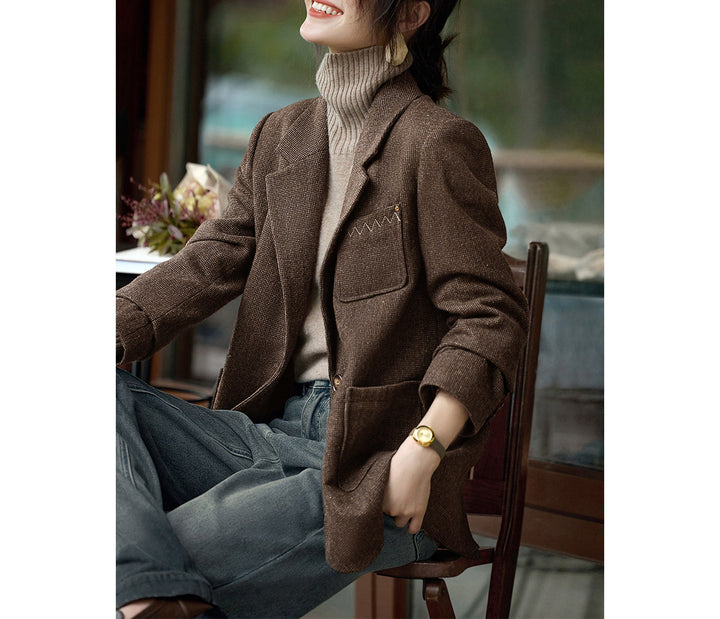 Damen Modern geschnittener Blazer mit strukturiertem Stoff Echoarchiv