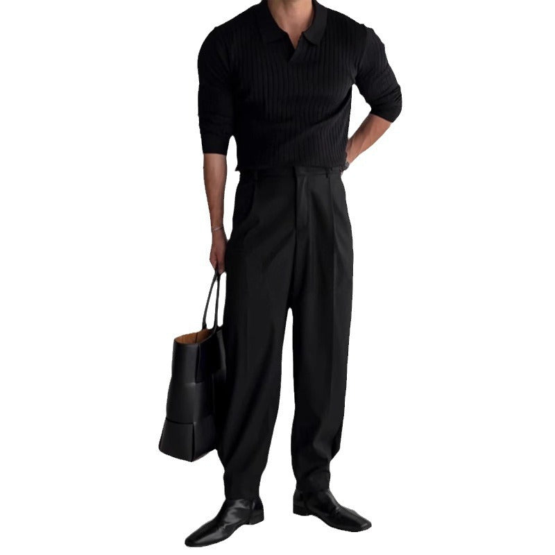 Herren nan figurbetontes Rippstrick-Polopullover mit offenem V-Ausschnitt und schmaler Passform Echo Archiv