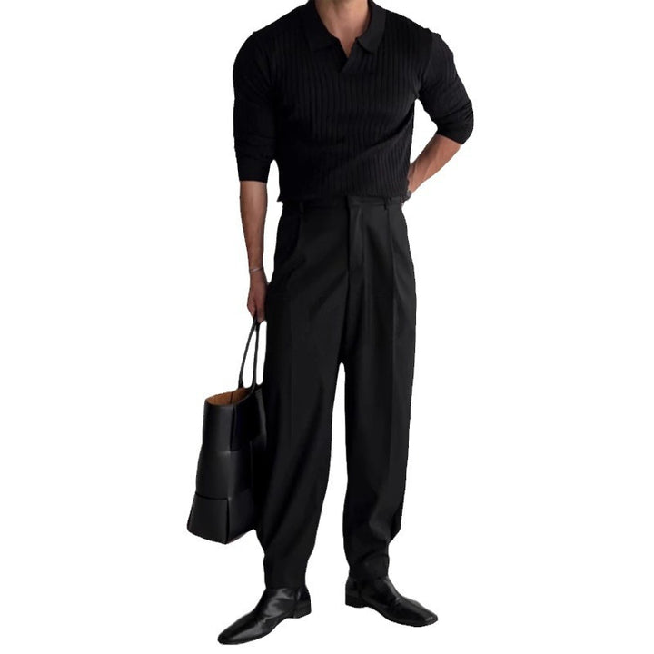 Herren nan figurbetontes Rippstrick-Polopullover mit offenem V-Ausschnitt und schmaler Passform Echo Archiv
