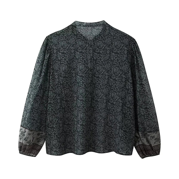 Damen Chiffonbluse mit Paisley‑Print, Quasten‑Bindeband und voluminösen Ballonärmeln – Élovi