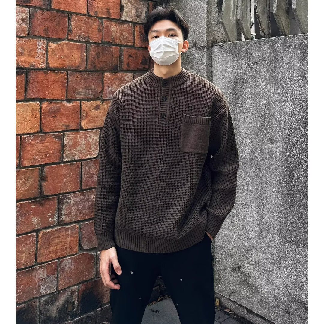 Herren Modischer Strickpullover mit Knopfleiste und Brusttasche Echoarchiv