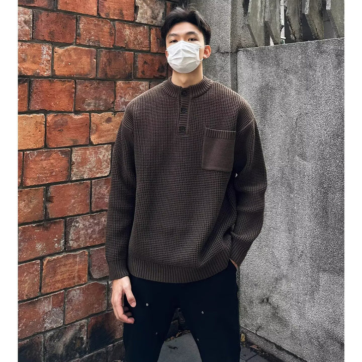 Herren Modischer Strickpullover mit Knopfleiste und Brusttasche Echoarchiv