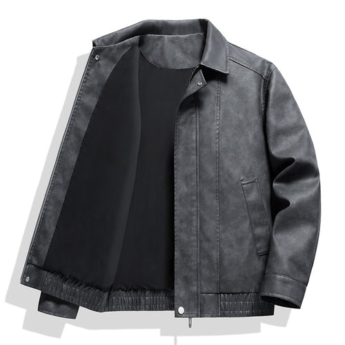 Herren Kurz geschnittene Kunstlederjacke im Vintage‑Look mit Hemdkragen & durchgehendem Reißverschluss Echoarchiv