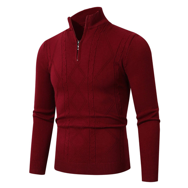 Herren Strickpullover mit modernem Zopfmuster und hohem Stehkragen Echoarchiv