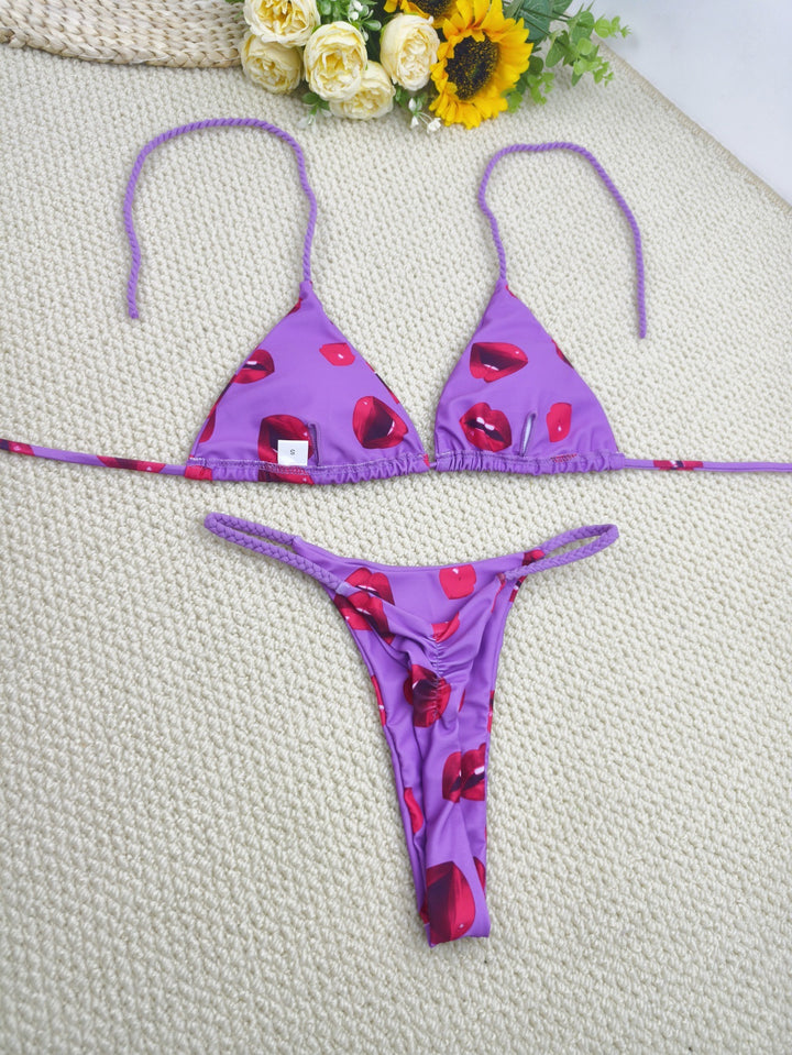 Damen Triangel-Bikini-Set mit fröhlichem Kirschmuster und verstellbaren Trägern Echo Archiv