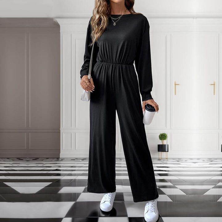 Damen Lässiger Einteiler mit elastischer Taille, Seitentaschen und weitem Bein Echoarchiv