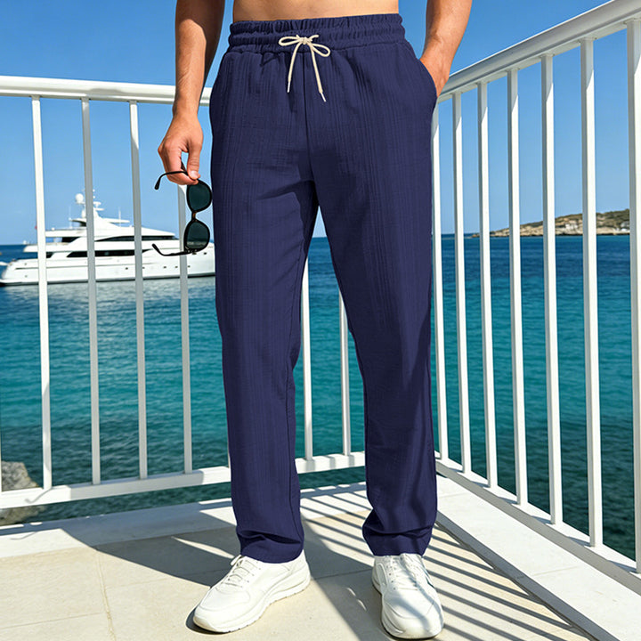 Herren nan Ferien-Loungehose aus atmungsaktivem Leinen‑Baumwollmix mit elastischem Bund und geradem Bein Echo Archiv