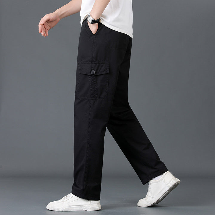 Herren Weite Cargo-Hose mit elastischem Bund, aufgesetzten Klappentaschen & geradem Bein Echo Archiv